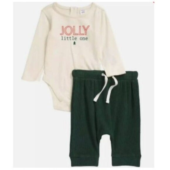 Nordstrom Graphic Bodysuit & Joggers Set Ivory Pristine Jolly Green 3M 2 Pcs NWT - Picture 1 of 7
